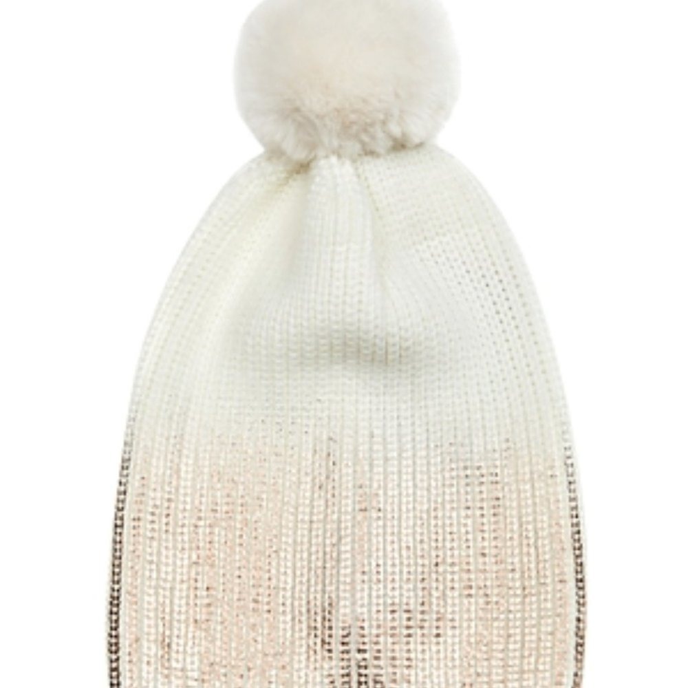 jocelyn Cream and Gold Knit Pom Pom Beanie